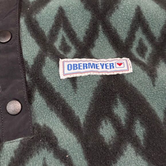 Obermeyer Kids Sz Large Aztec Print Long Sleeve Button Fleece Jacket Green Black - Picture 5 of 8
